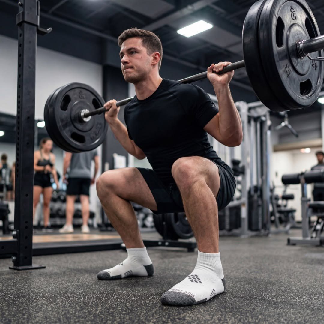 Sportif en squat avec barre chargée