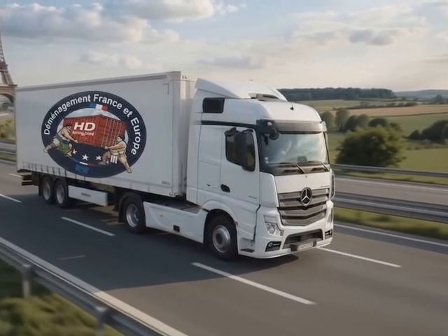 Camion HDJ sur l'autoroute avec le logo sur la remorque